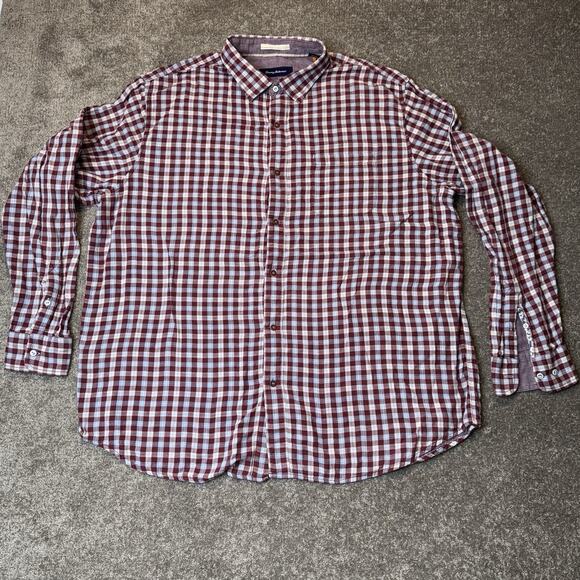 Tommy Bahama Other - Tommy‎ Bahama Men’s 2XLT Gingham Check Shirt Burgundy Blue Cotton Long Sleeve